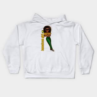 Jamaican girl in the colours of Jamaican flag in black green and gold. The best of Jamaica Kids Hoodie